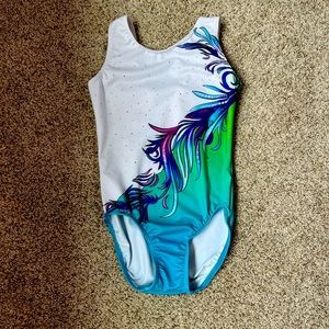 Elegant teal and white girls gymnastics leotard